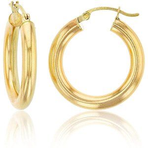 Real 14K Solid Yellow Gold Hoops 4mm Earrings